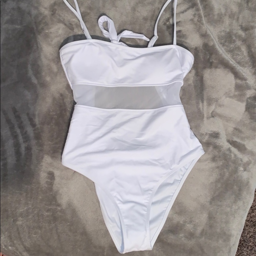 NWOT shein white mesh one piece swimsuit small sexy